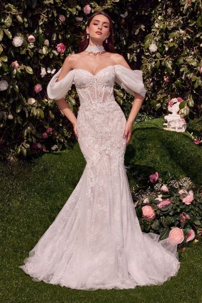 Sweetheart Strapless Organza Detachable Wings Mermaid Wedding Gown