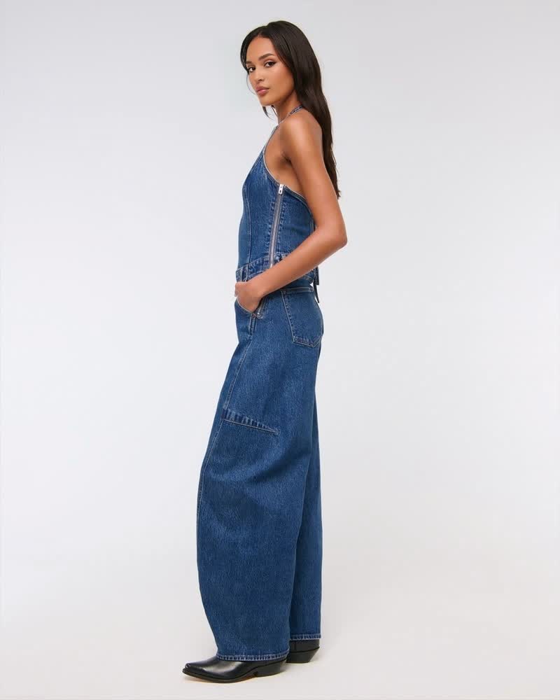 Halter Barrel Denim Jumpsuit(Buy 2 Free Shipping)