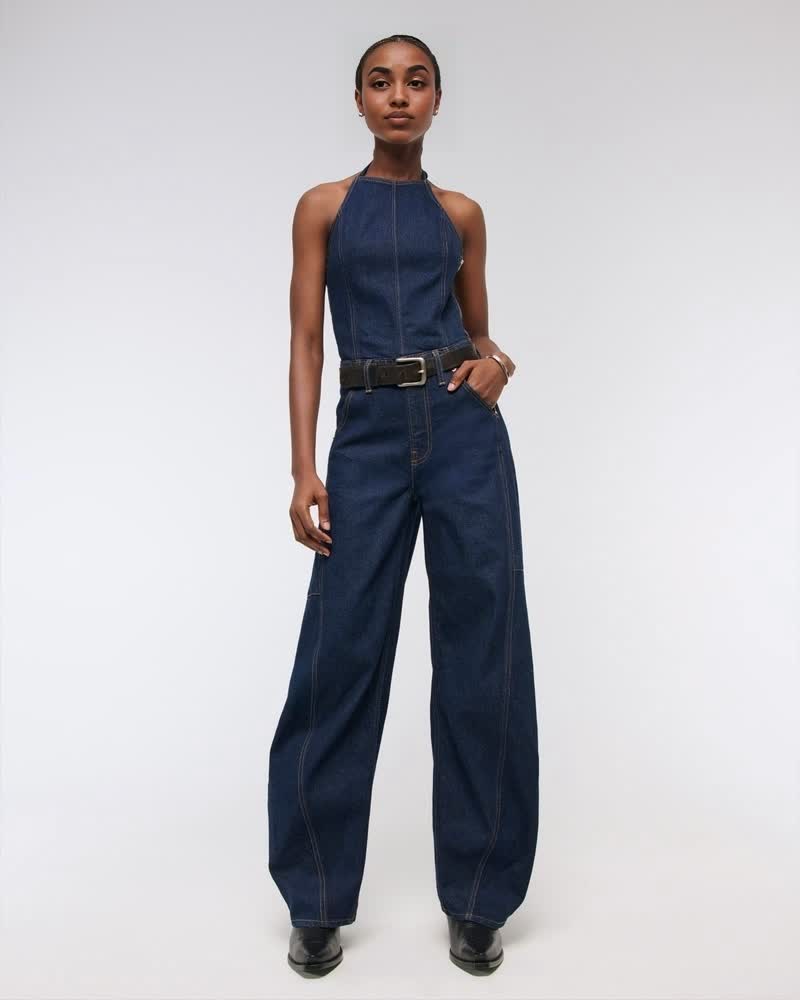 Halter Barrel Denim Jumpsuit(Buy 2 Free Shipping)