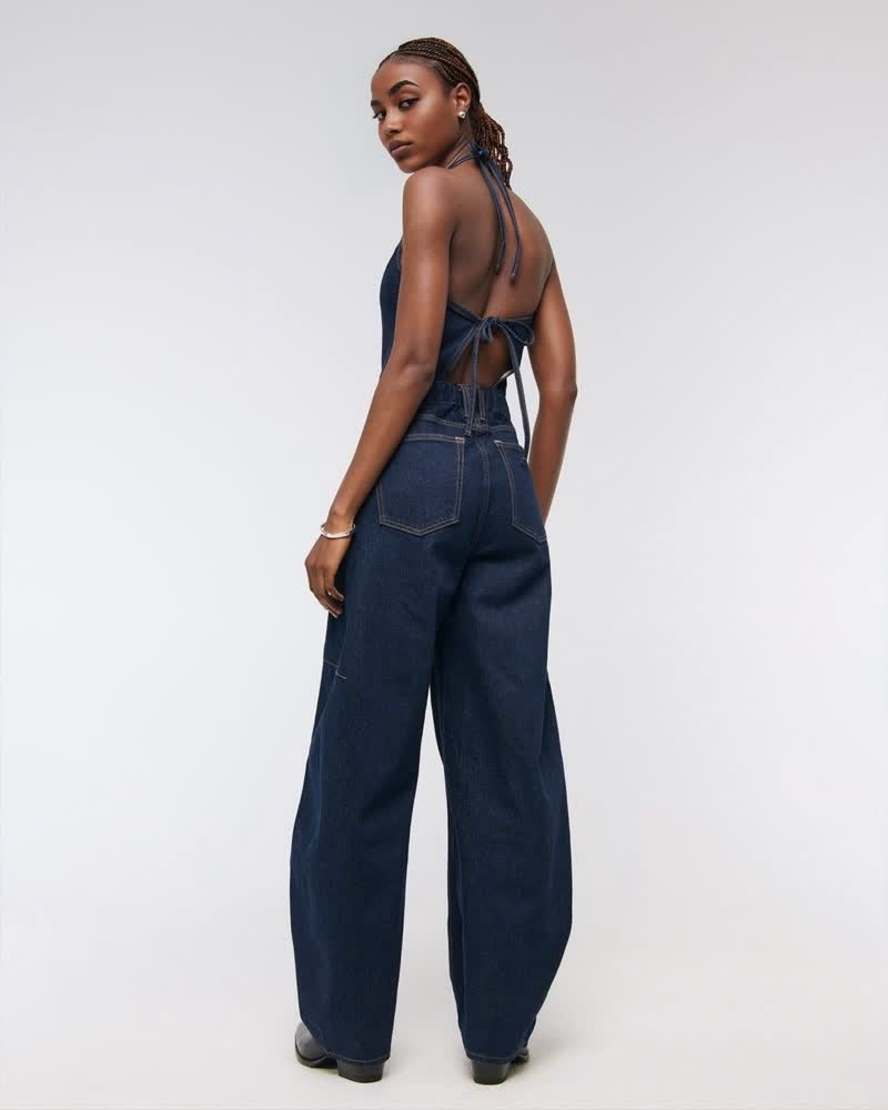 Halter Barrel Denim Jumpsuit(Buy 2 Free Shipping)