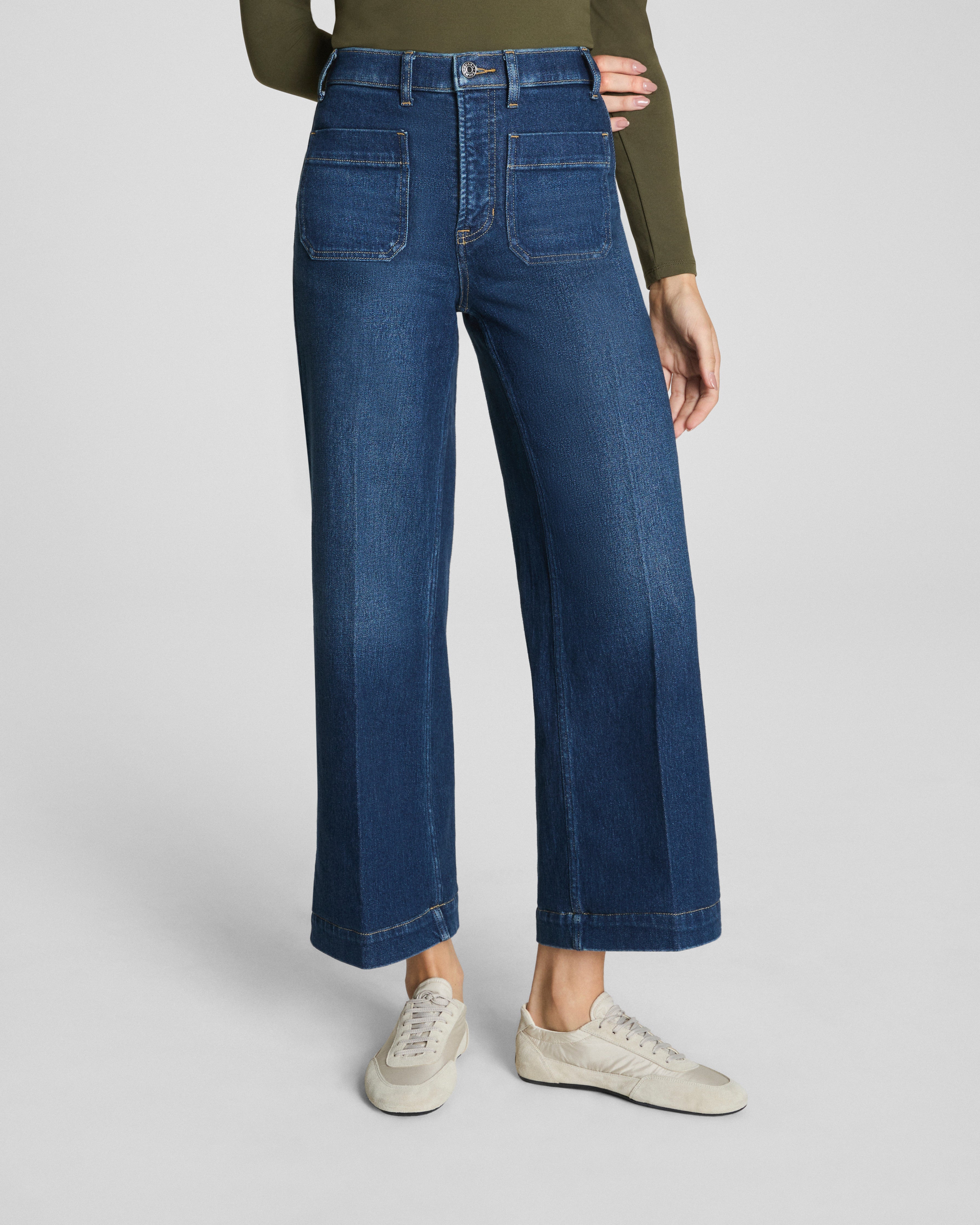 Patch Pockets Cropped Wide Leg Jeans (Buy 2 Free Shipping)