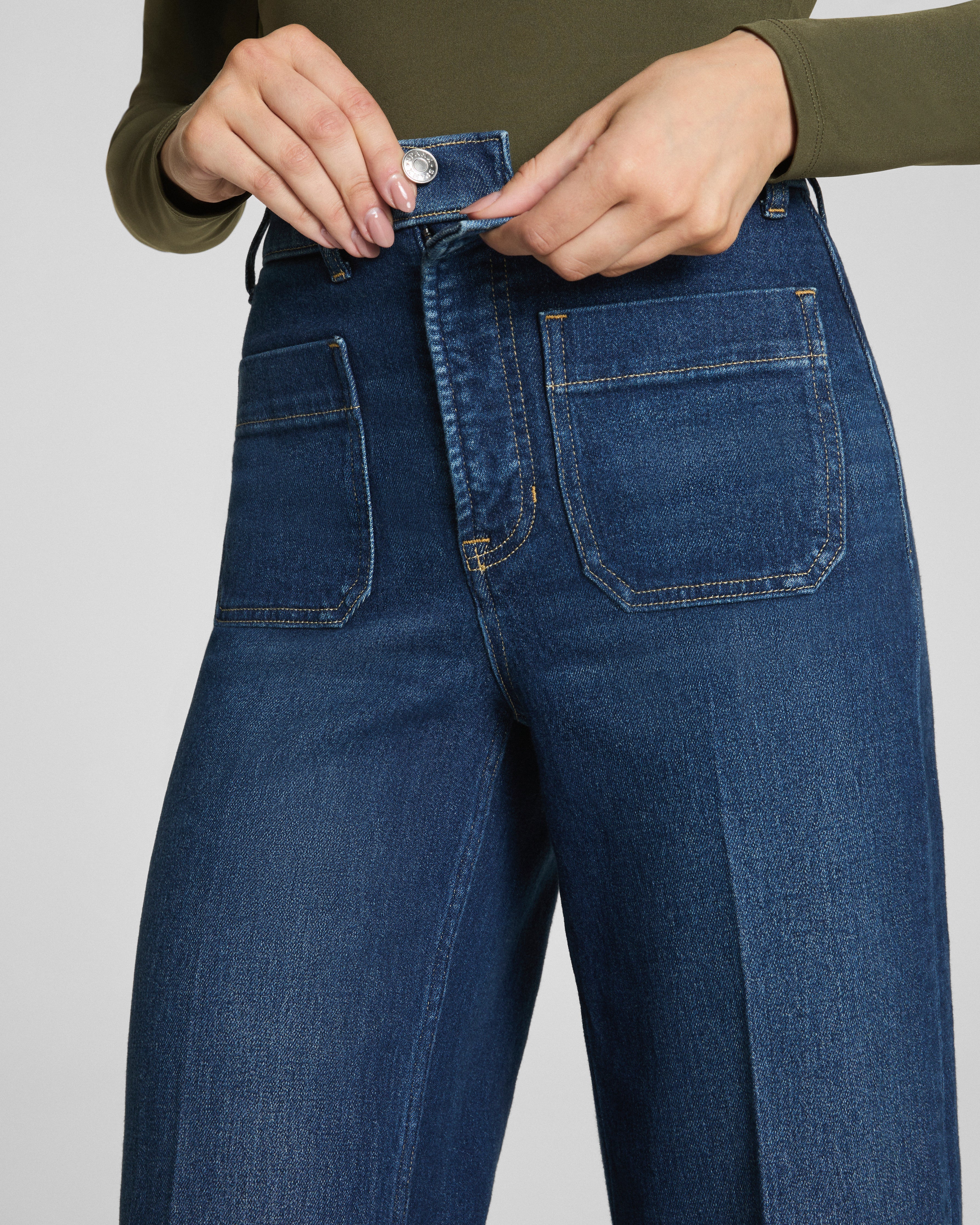 Patch Pockets Cropped Wide Leg Jeans (Buy 2 Free Shipping)