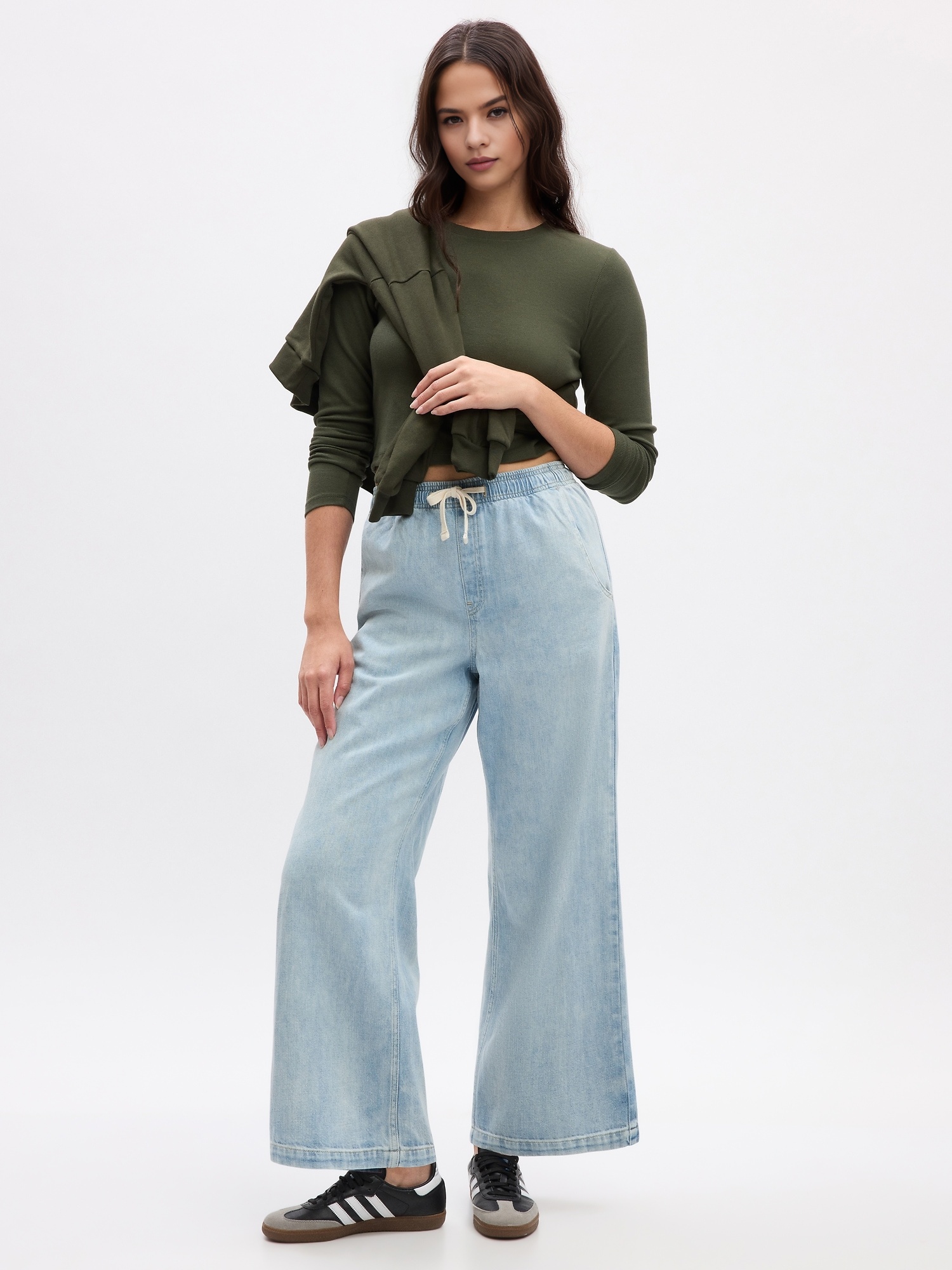 High Rise Seamed Wide-Leg Pull-On Jeans(BUY 2 FREE SHIPPING)