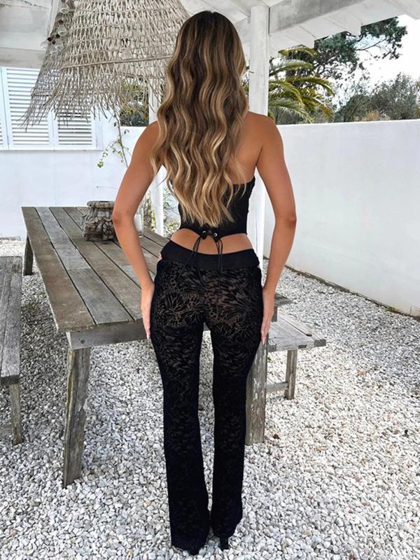 Summer Backless Adjustable Lace Up Tube Top & Ring Linked Pants 2 Piece Set