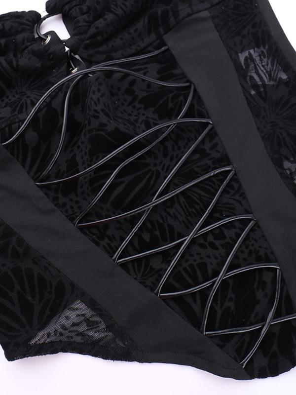 Summer Backless Adjustable Lace Up Tube Top & Ring Linked Pants 2 Piece Set