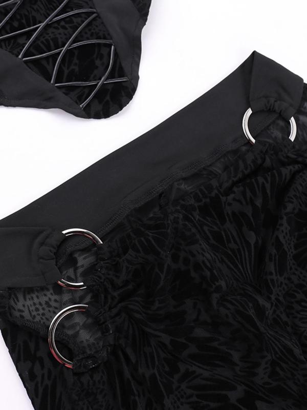 Summer Backless Adjustable Lace Up Tube Top & Ring Linked Pants 2 Piece Set