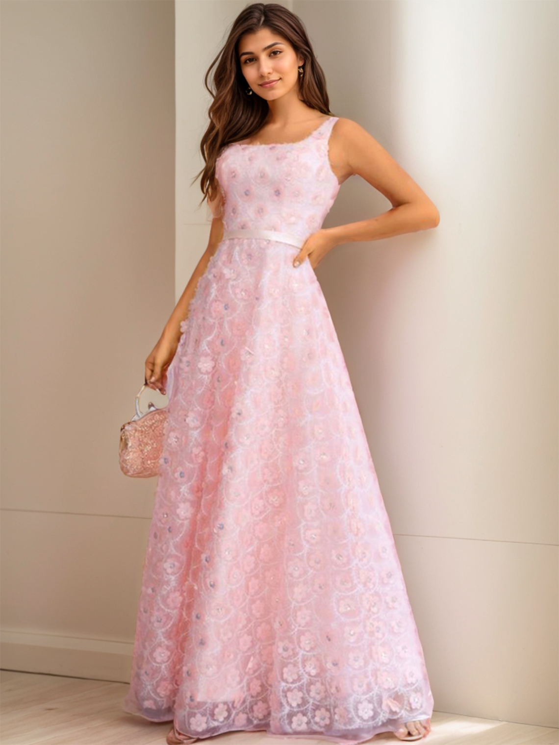 A-Line Romantic Prom Evening Dress Floor Length Quinceanera Dress 
