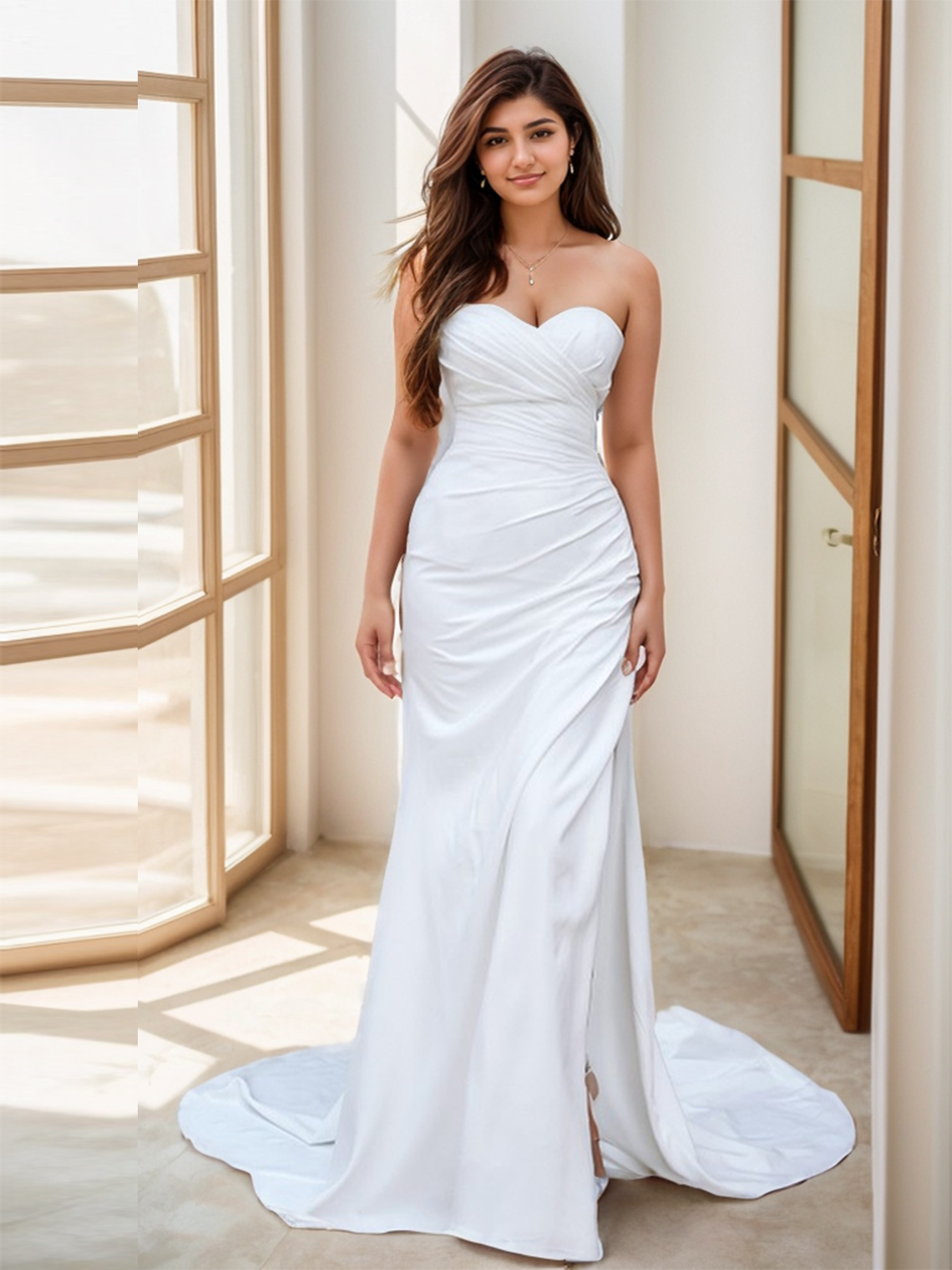 Trumpet/Mermaid Sexy Sleeveless Off the Shoulder Sweep/Brush Train Pure Color Wedding Dresses 