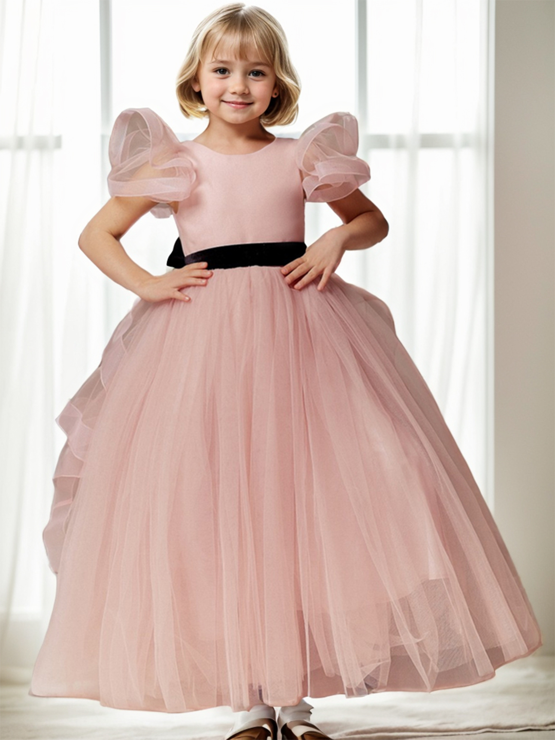 A-Line Sash/Ribbon Bow(s) Tiered Cute Flower Girl Dress 