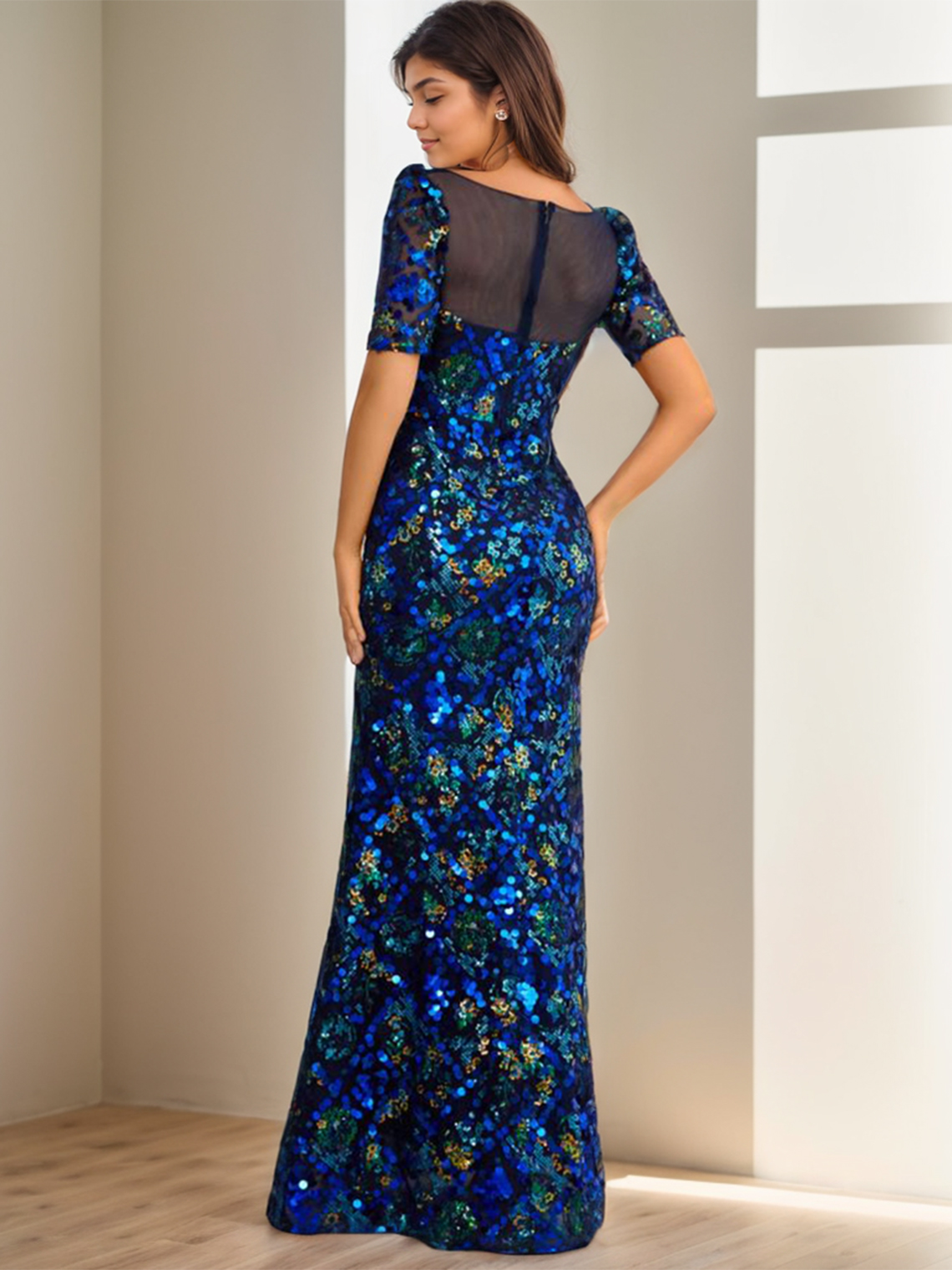 Mermaid Luxury Evening Dress Jewel Neckline Floor Length Prom Dress