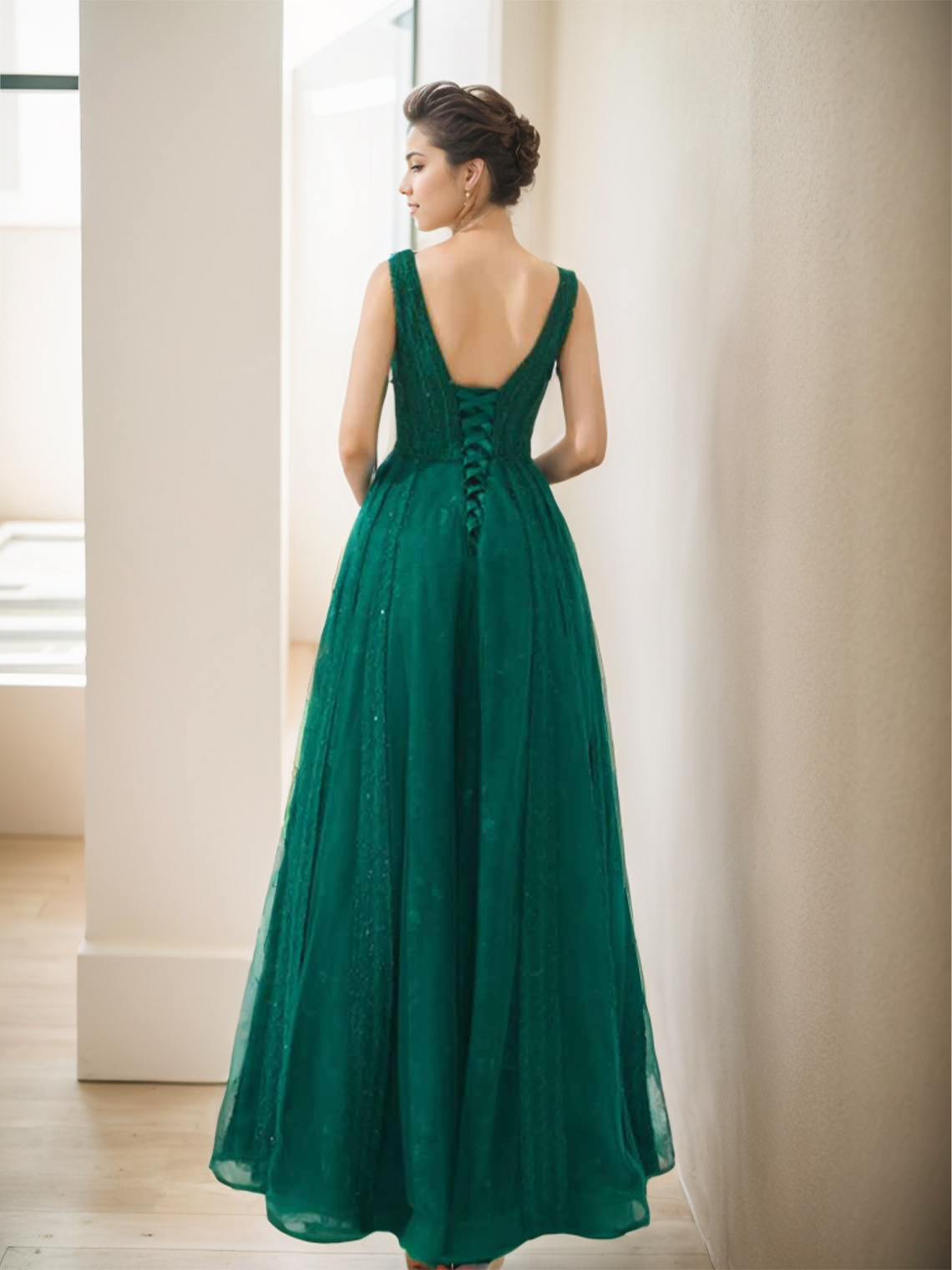 A-Line Evening Dress Prom Dress V Neck Sleeveless Party Gown