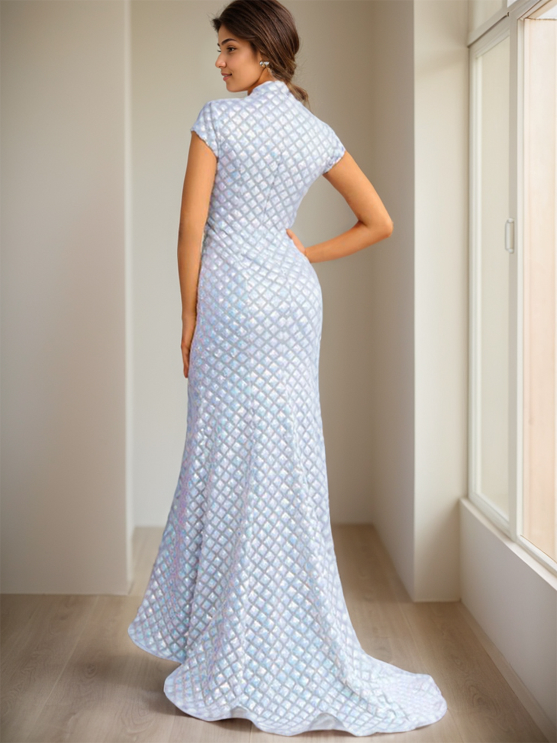 Mermaid/Trumpet Formal Evening Prom Dress Floor Length Short Sleeves 