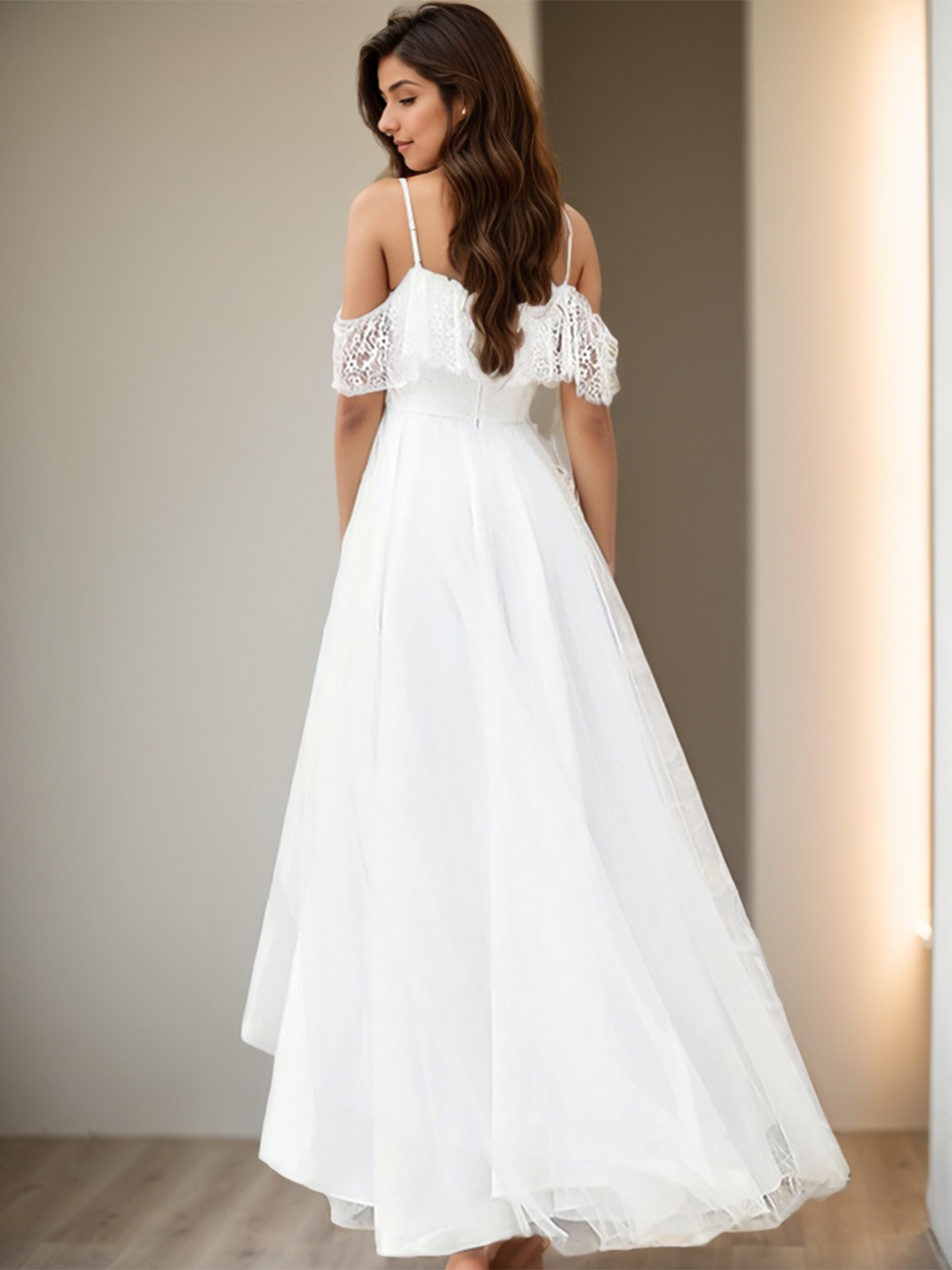 A-Line/Princess Elegant Off the Shoulder Sleeveless Floor-Length Wedding Dresses