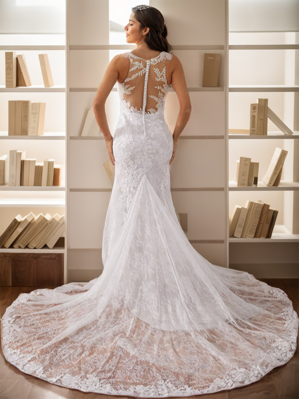 Sheath/Column Bridal Gown Scoop Sleeveless Court Train Wedding Dresses