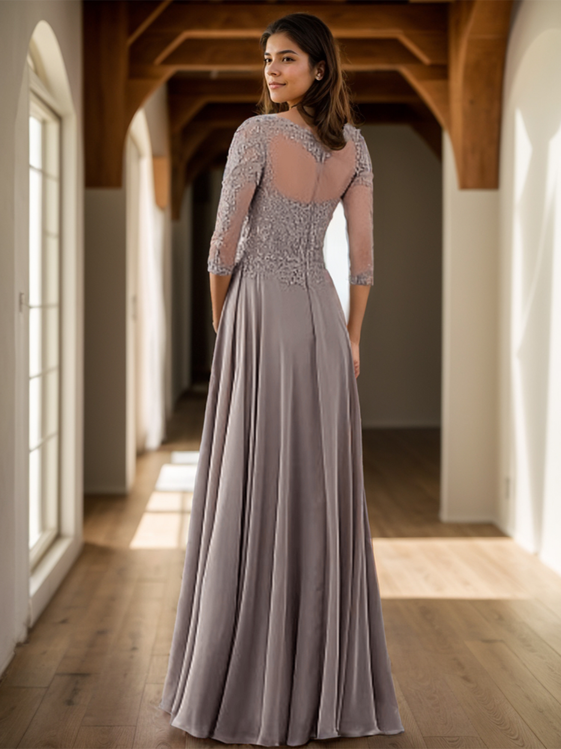 A-Line Floor Length With Appliques Lace Mother of the Bride Dress