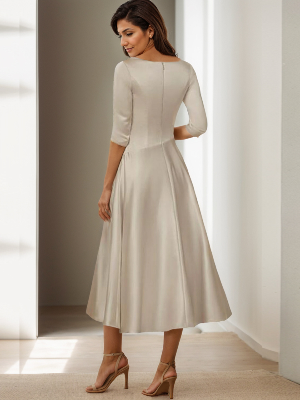 A-Line Elegant Vintage V Neck Pleats Wedding Guest Formal Dress