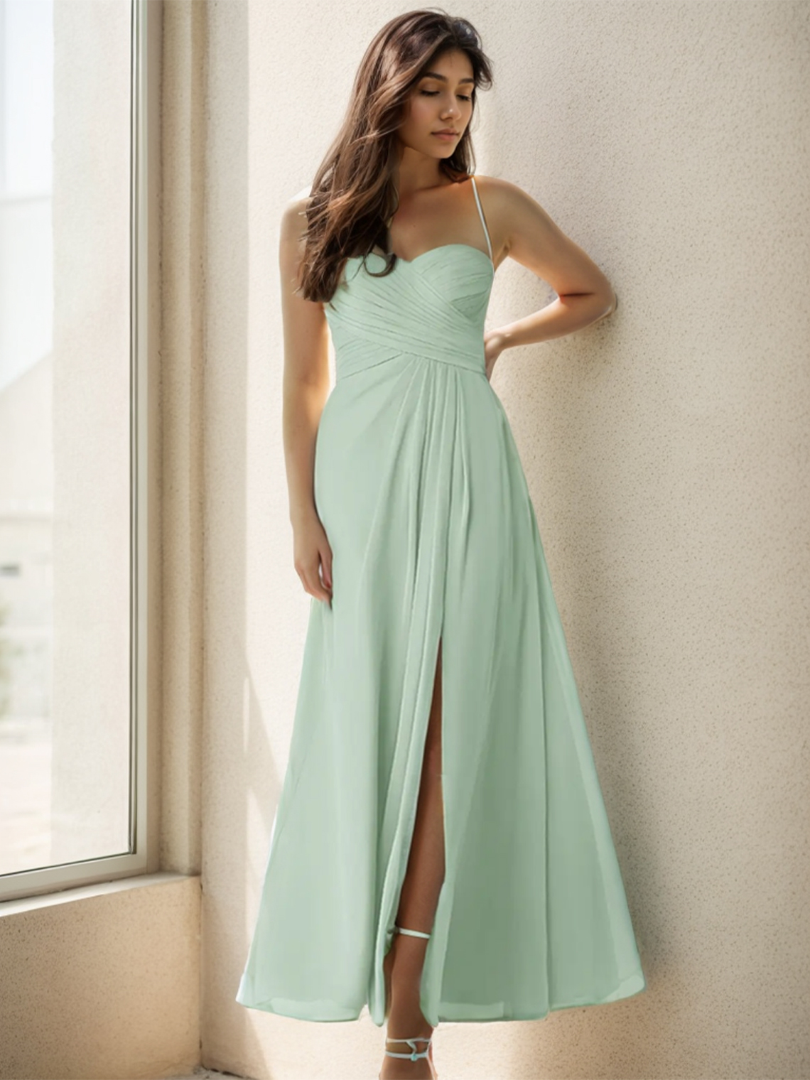 A-Line/Princess Sweetheart Floor-Length Pleated Bridesmaid Dress