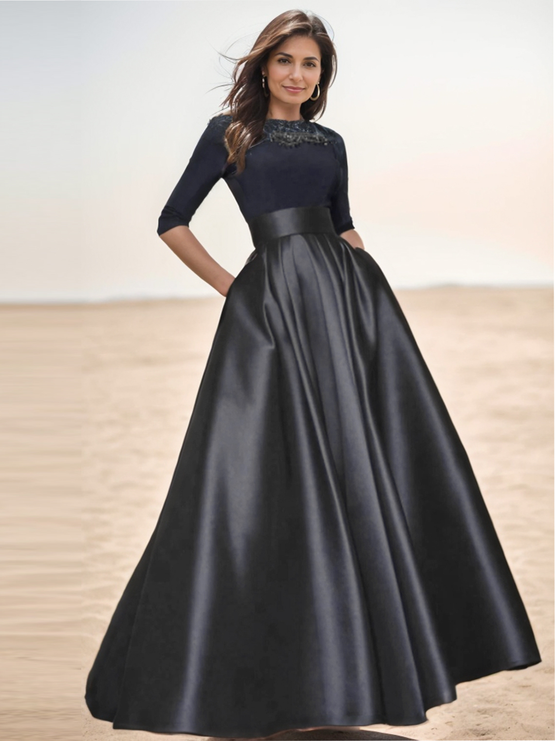 Ball Gown Illusion Neck Lace Insert Minimalist Pleats Evening Gown