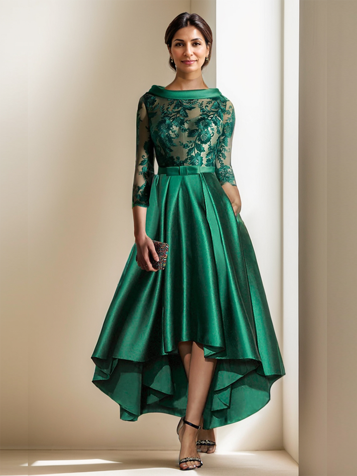 A-Line High Low Elegant Asymmetrical Wedding Guest Dress