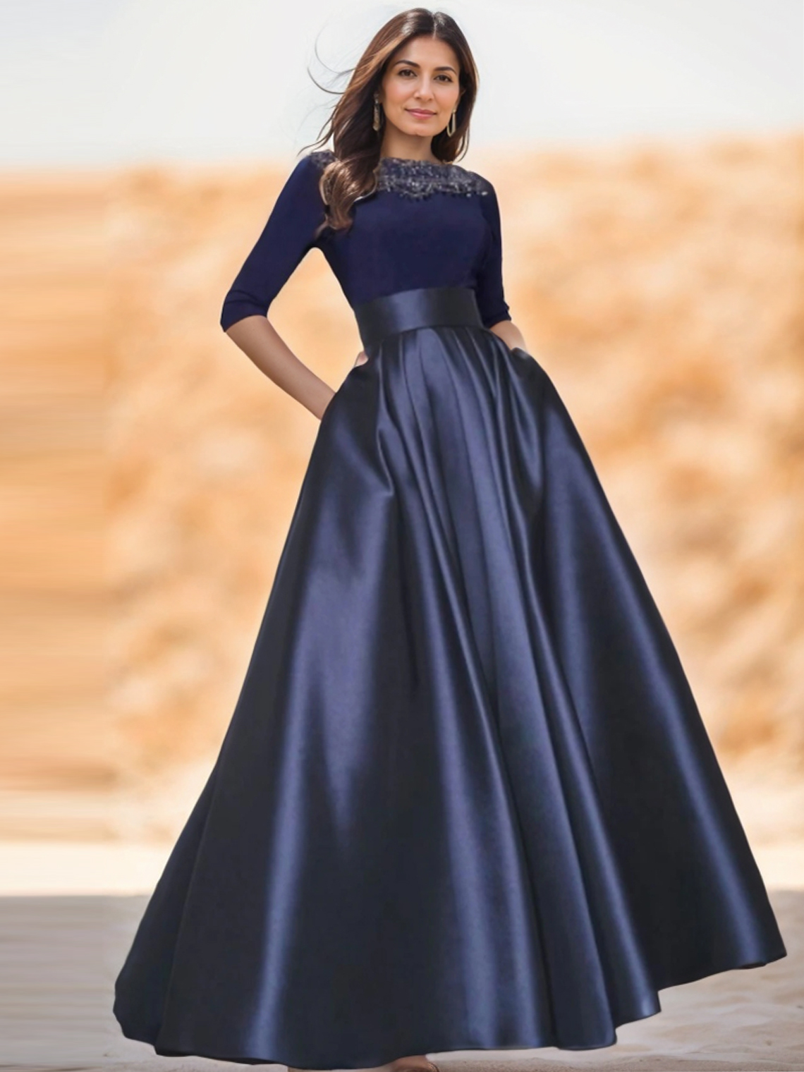 Ball Gown Illusion Neck Lace Insert Minimalist Pleats Evening Gown