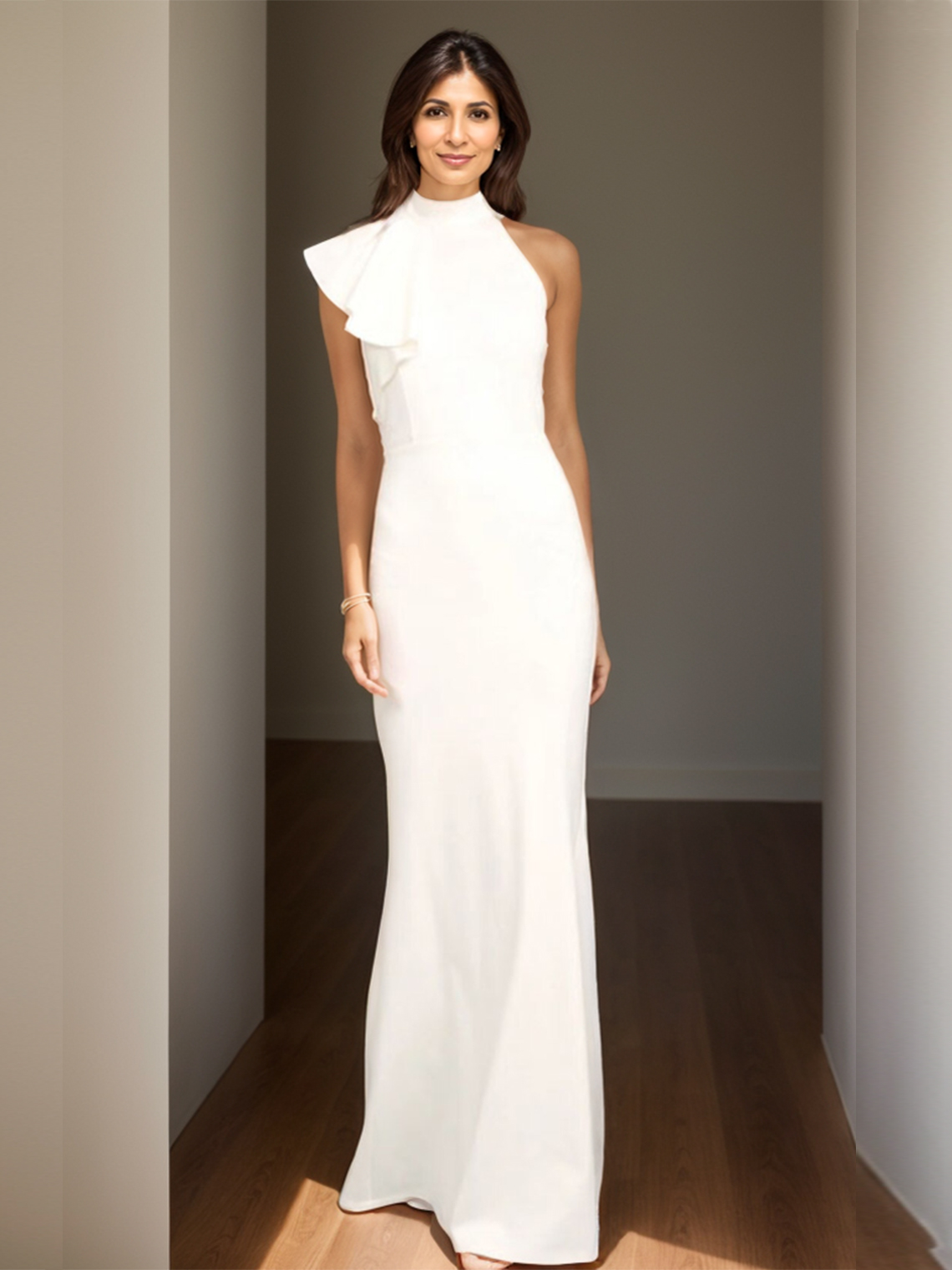 Sheath/Column Stretch Satin Ruffles Elegant Evening Formal Dress