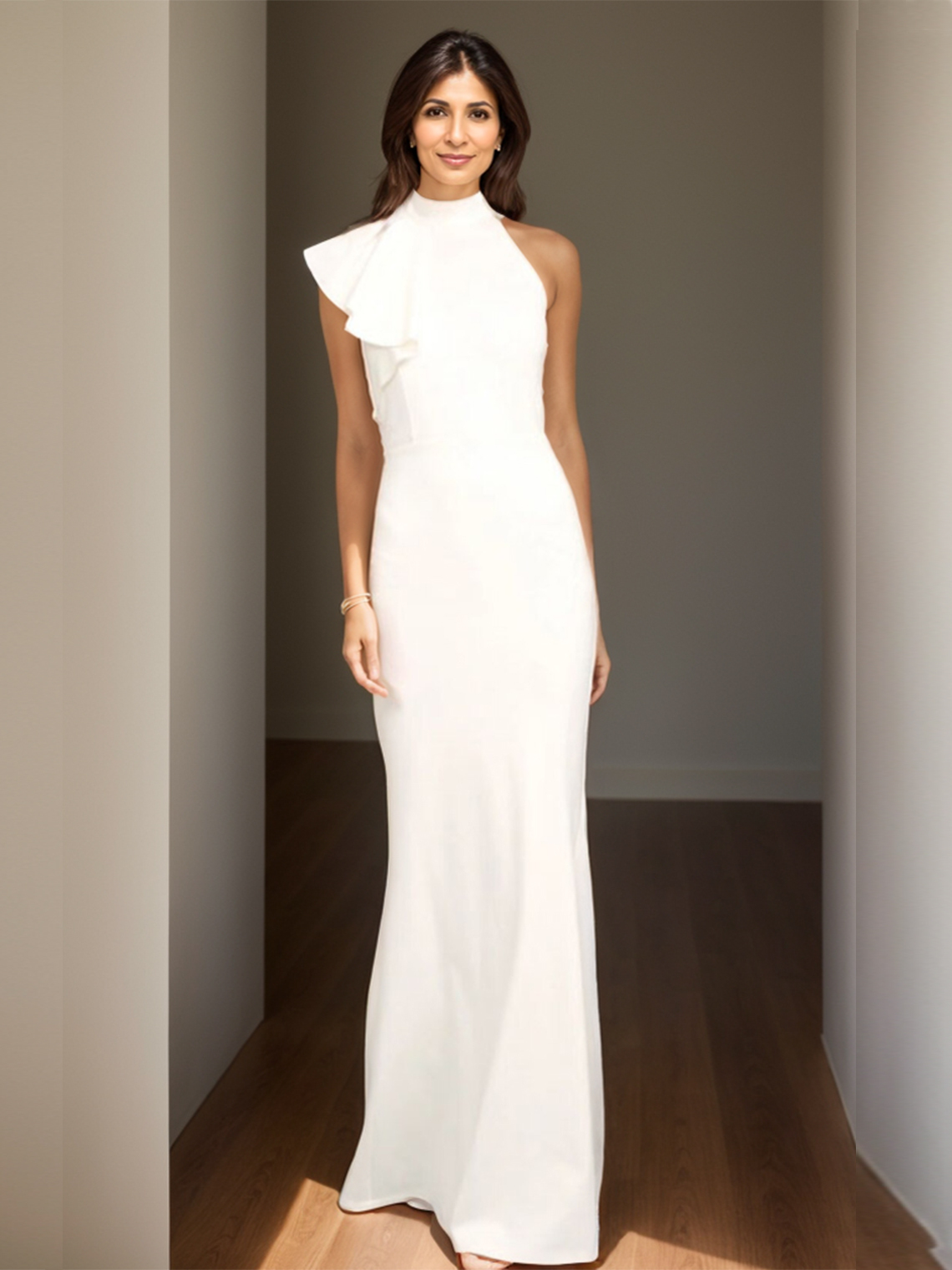 Sheath/Column Stretch Satin Ruffles Elegant Evening Formal Dress