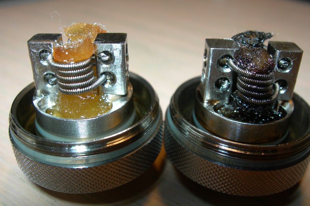 Vape coil before and after sweetener buildup
