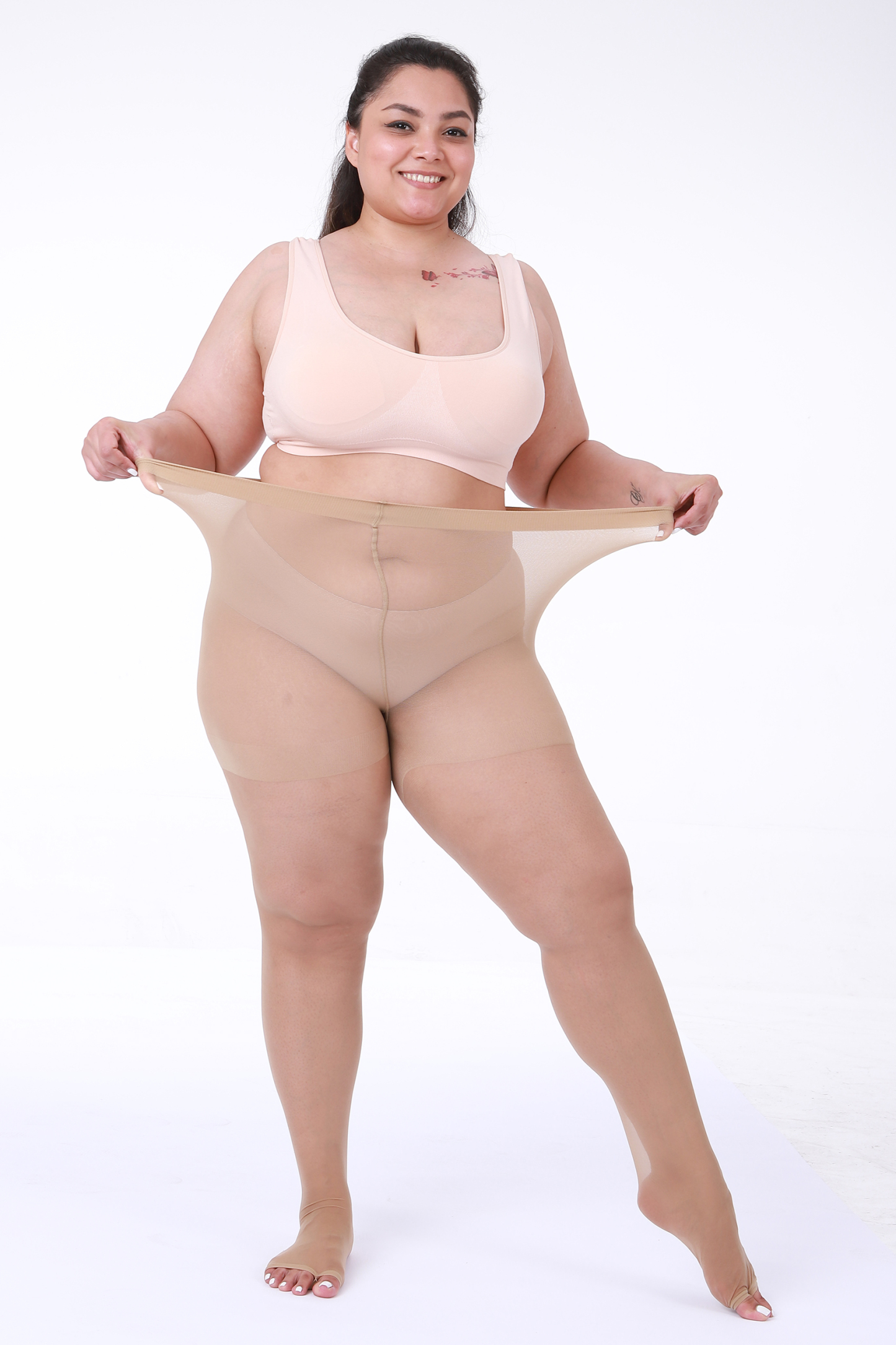 2 Pairs womens 20D Ultra Toeless Sheer Tights Open Toe Control Top Plus Size Pantyhose