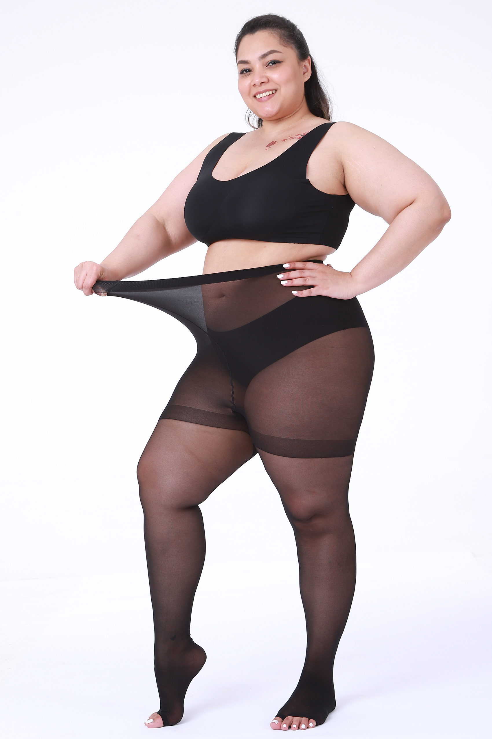 2 Pairs womens 20D Ultra Toeless Sheer Tights Open Toe Control Top Plus Size Pantyhose