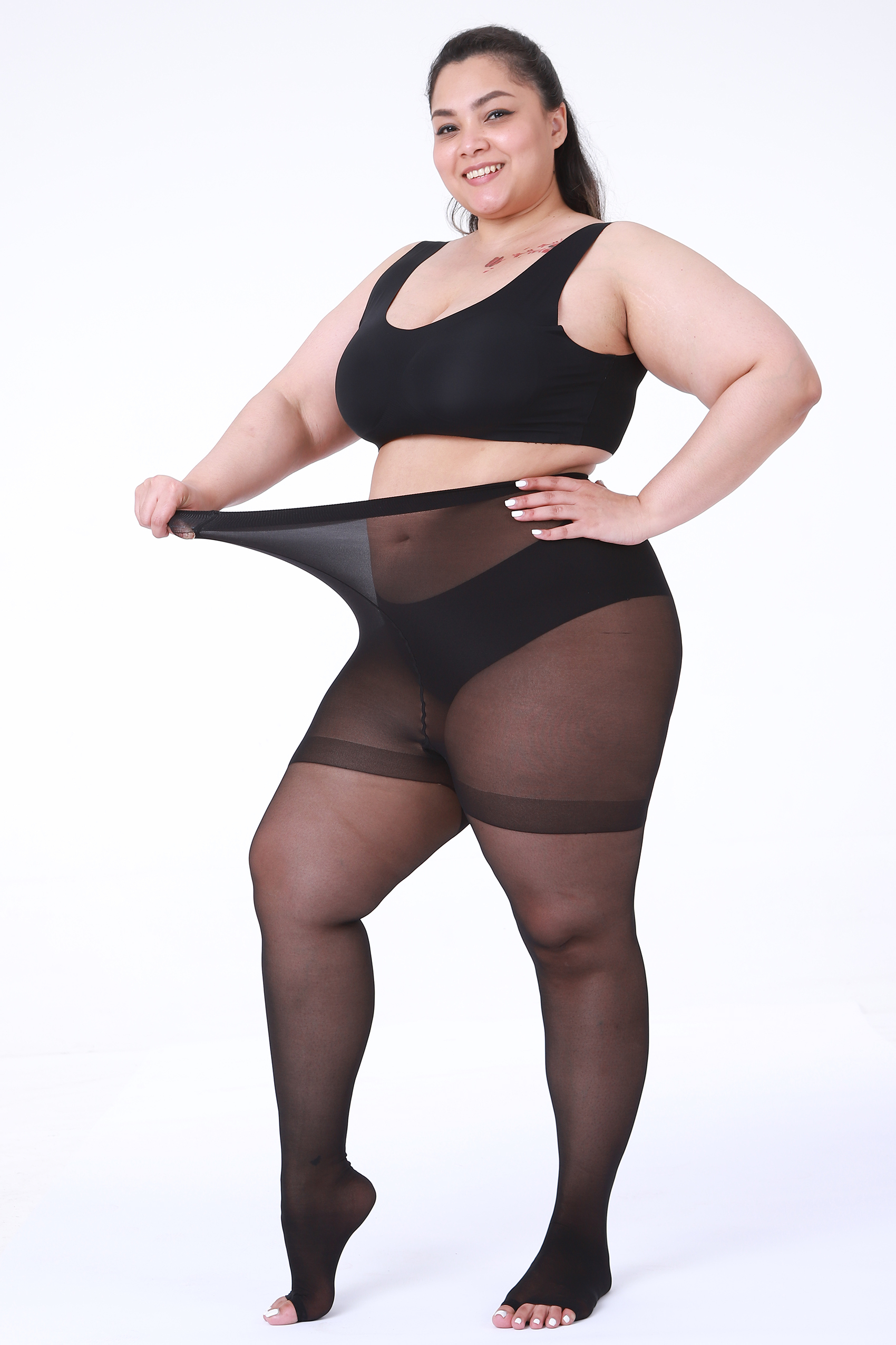 2 Pairs womens 20D Ultra Toeless Sheer Tights Open Toe Control Top Plus Size Pantyhose