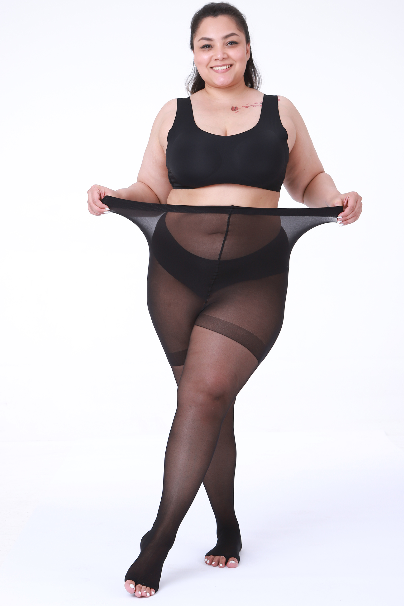 2 Pairs womens 20D Ultra Toeless Sheer Tights Open Toe Control Top Plus Size Pantyhose