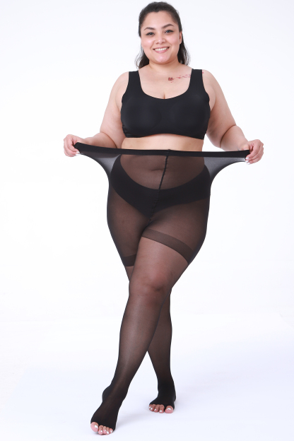 2 Pairs womens 20D Ultra Toeless Sheer Tights Open Toe Control Top Plus Size Pantyhose