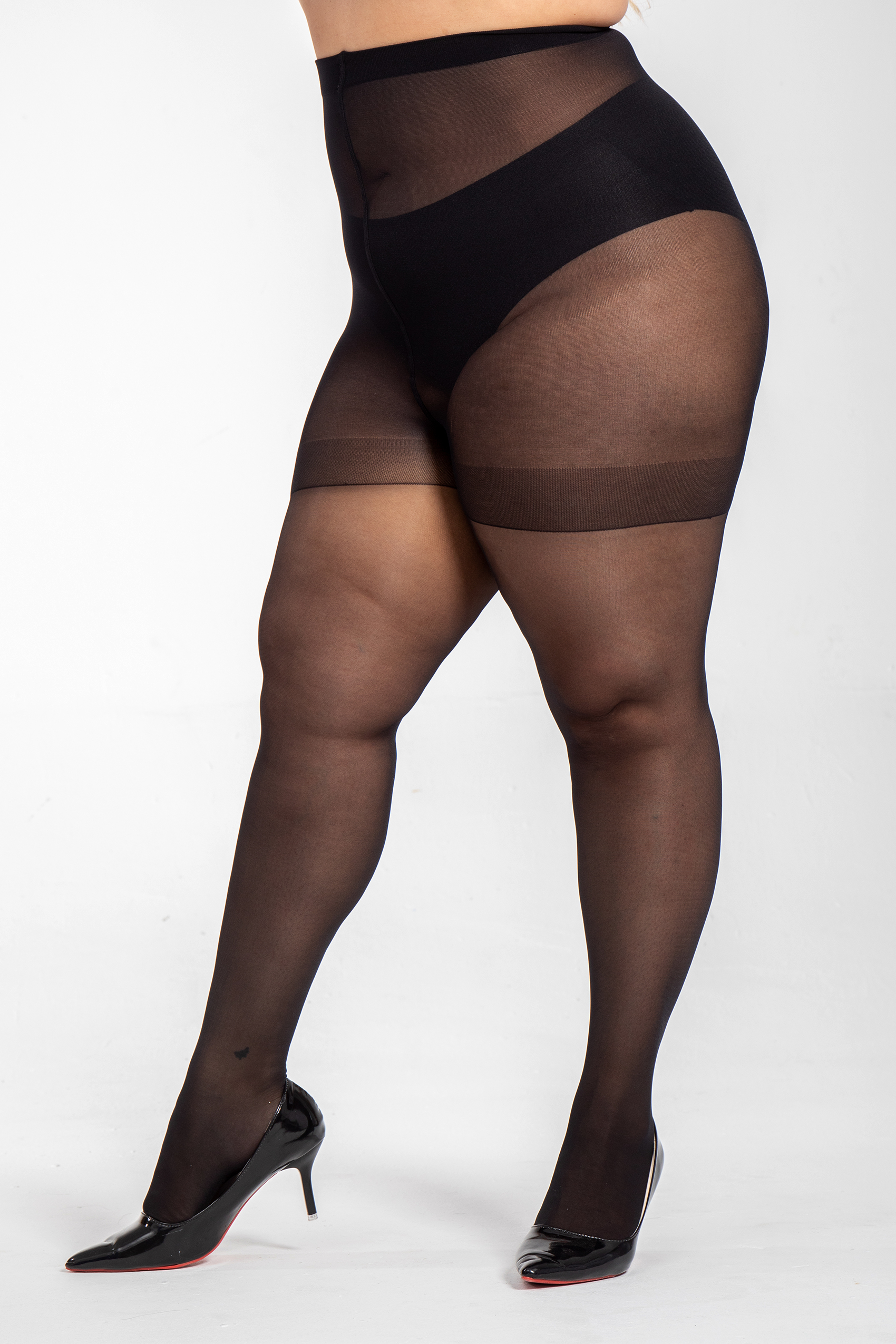  3 Pairs Women's Plus Size Sheer Tights  Control top Pantyhose With Reinforced Toes