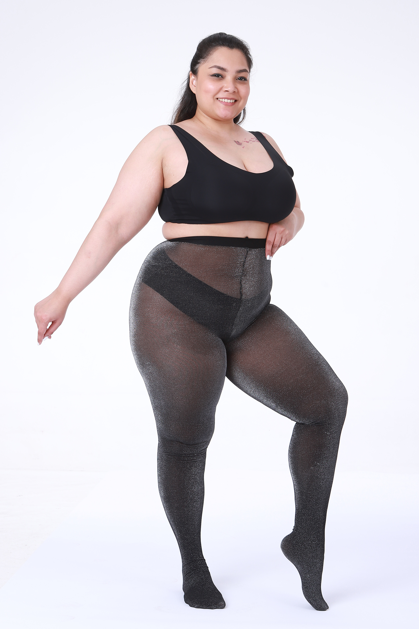 2 Pairs Women's Glitter Patterned Tights, Sequin Fringe Shiny Plus Size Pantyhose  