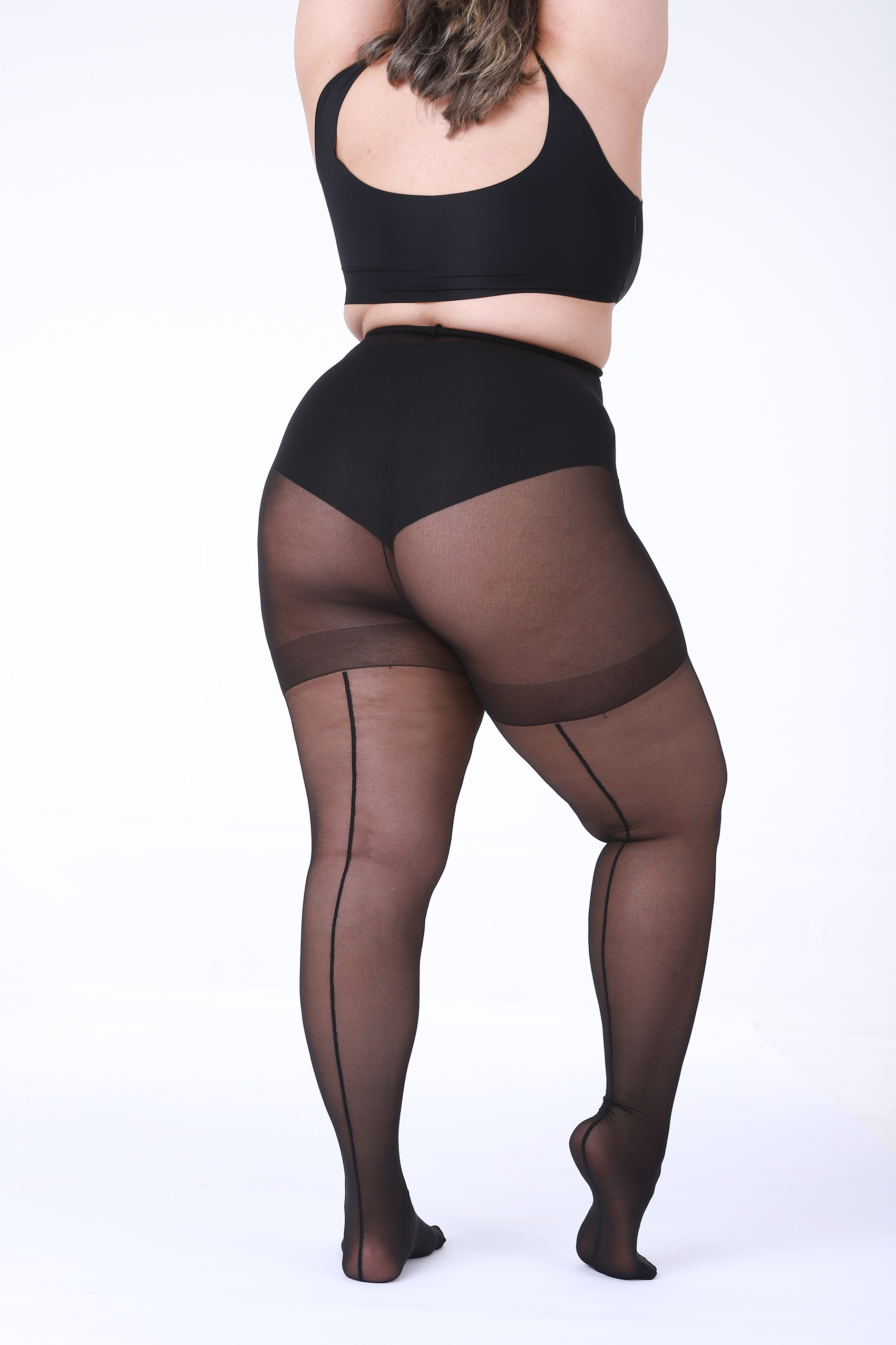 2 Pairs Women's Plus Size Backseam 20D Sheer Tights Control Top Pantyhose with Reinforced Toes