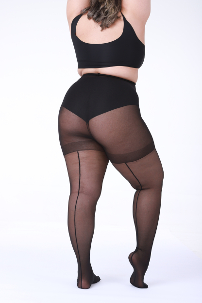 2 Pairs Women's Plus Size Backseam 20D Sheer Tights Control Top Pantyhose with Reinforced Toes