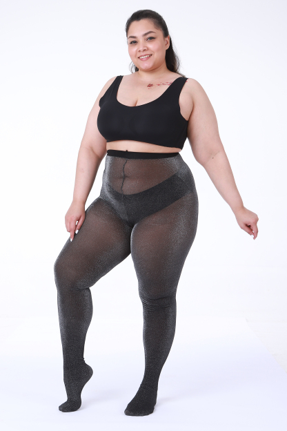 2 Pairs Women's Glitter Patterned Tights, Sequin Fringe Shiny Plus Size Pantyhose  