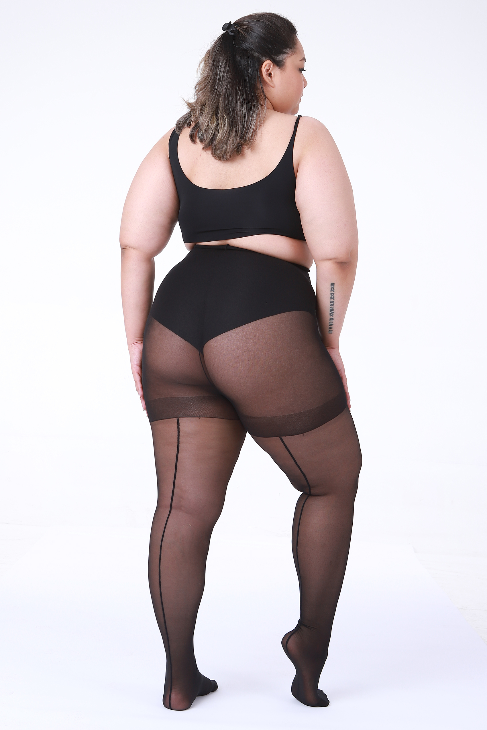 2 Pairs Women's Plus Size Backseam 20D Sheer Tights Control Top Pantyh