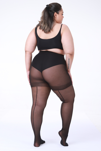 2 Pairs Women's Plus Size Backseam 20D Sheer Tights Control Top Pantyhose with Reinforced Toes