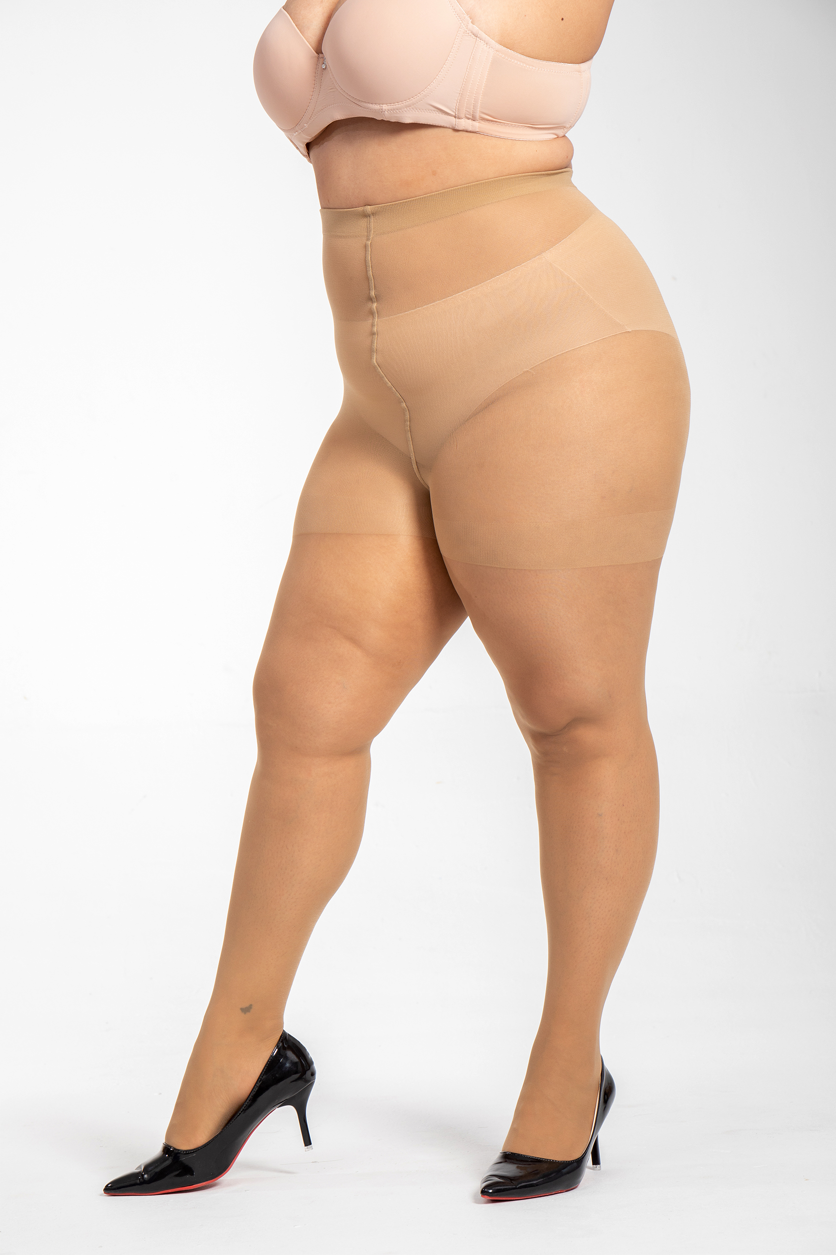  3 Pairs Women's Plus Size Sheer Tights  Control top Pantyhose With Reinforced Toes