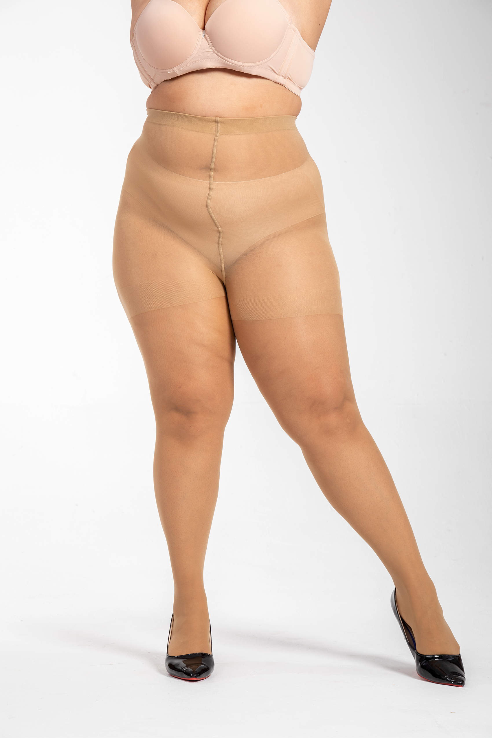  3 Pairs Women's Plus Size Sheer Tights  Control top Pantyhose With Reinforced Toes