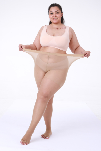 2 Pairs womens 20D Ultra Toeless Sheer Tights Open Toe Control Top Plus Size Pantyhose