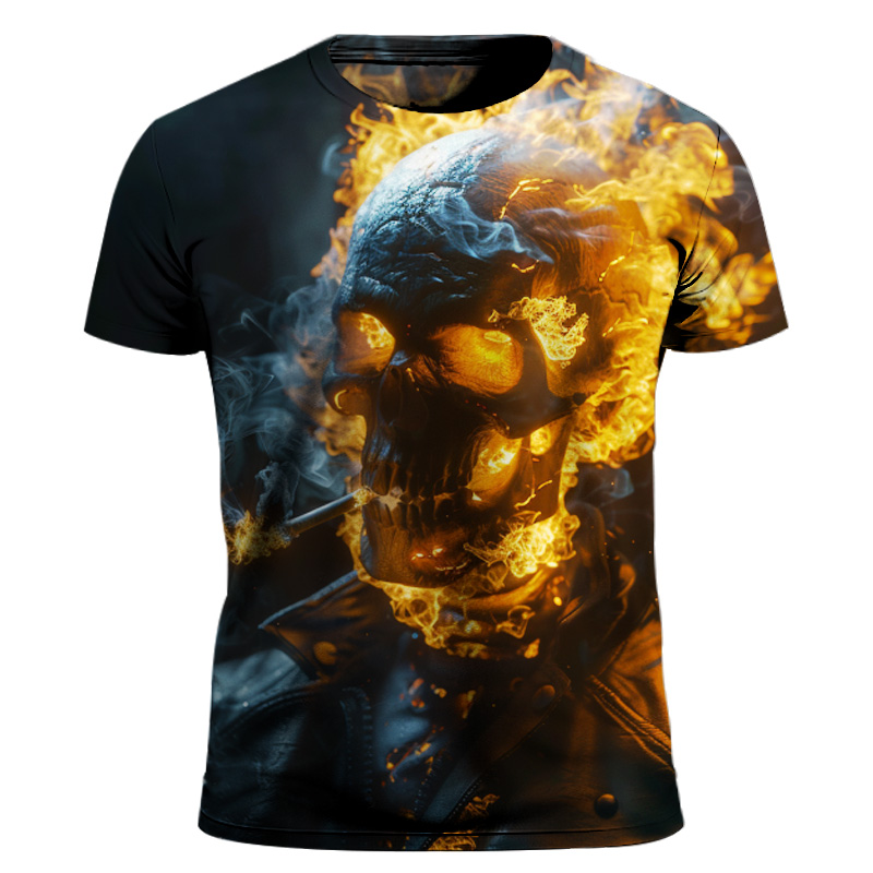 Evil Flame Knight Crew Neck Printed T-shirt