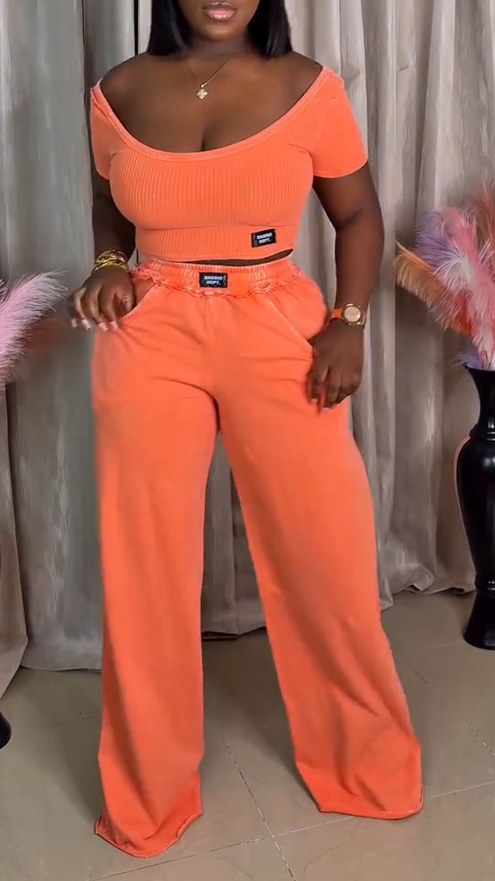 Ladies' Large U-neck Top + Pants Casual Suit