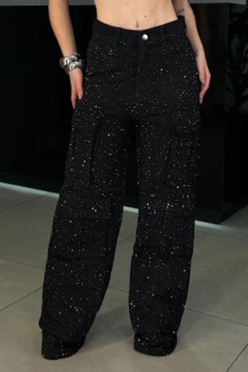 Womens Hot Diamond Splicing Multi-pocket Casual Jeans