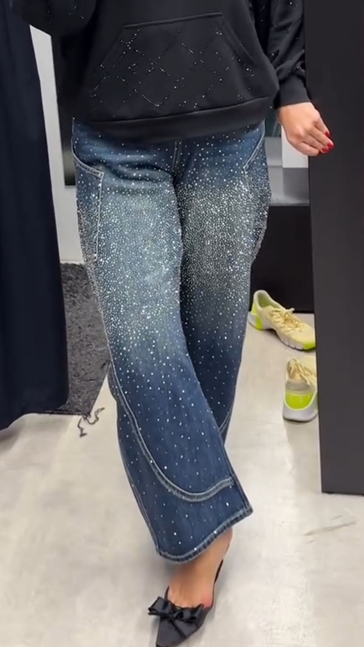 Women Hot Stamping Splicing Casual Jeans