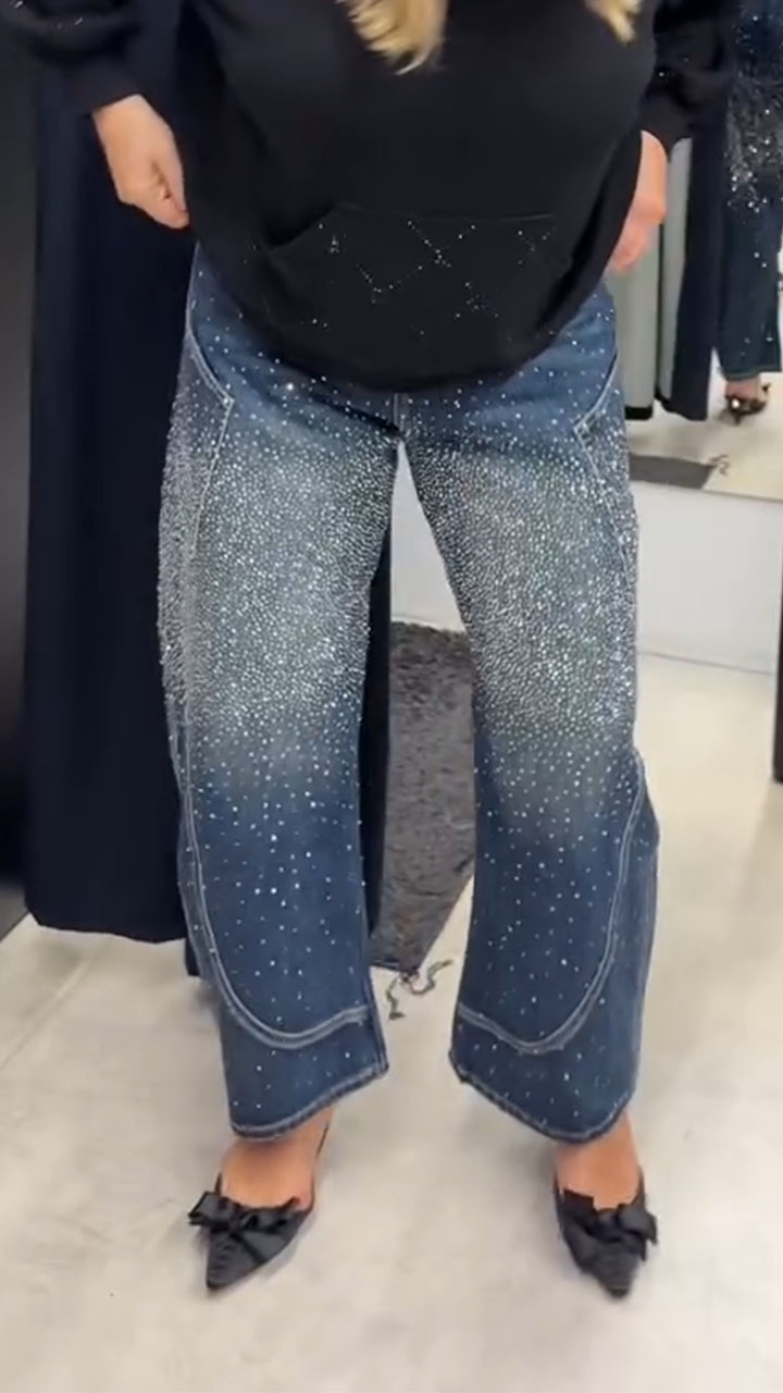 Women Hot Stamping Splicing Casual Jeans