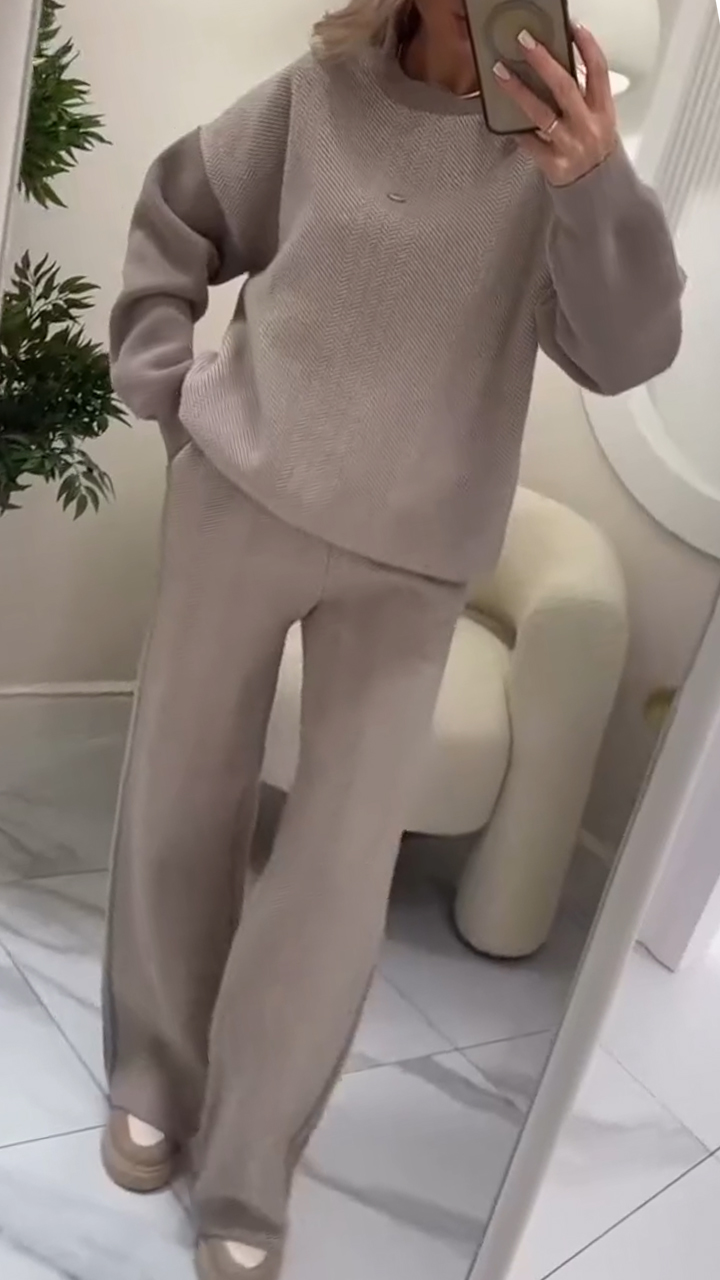 Womens Round Neck Splicing Casual Plush Suit