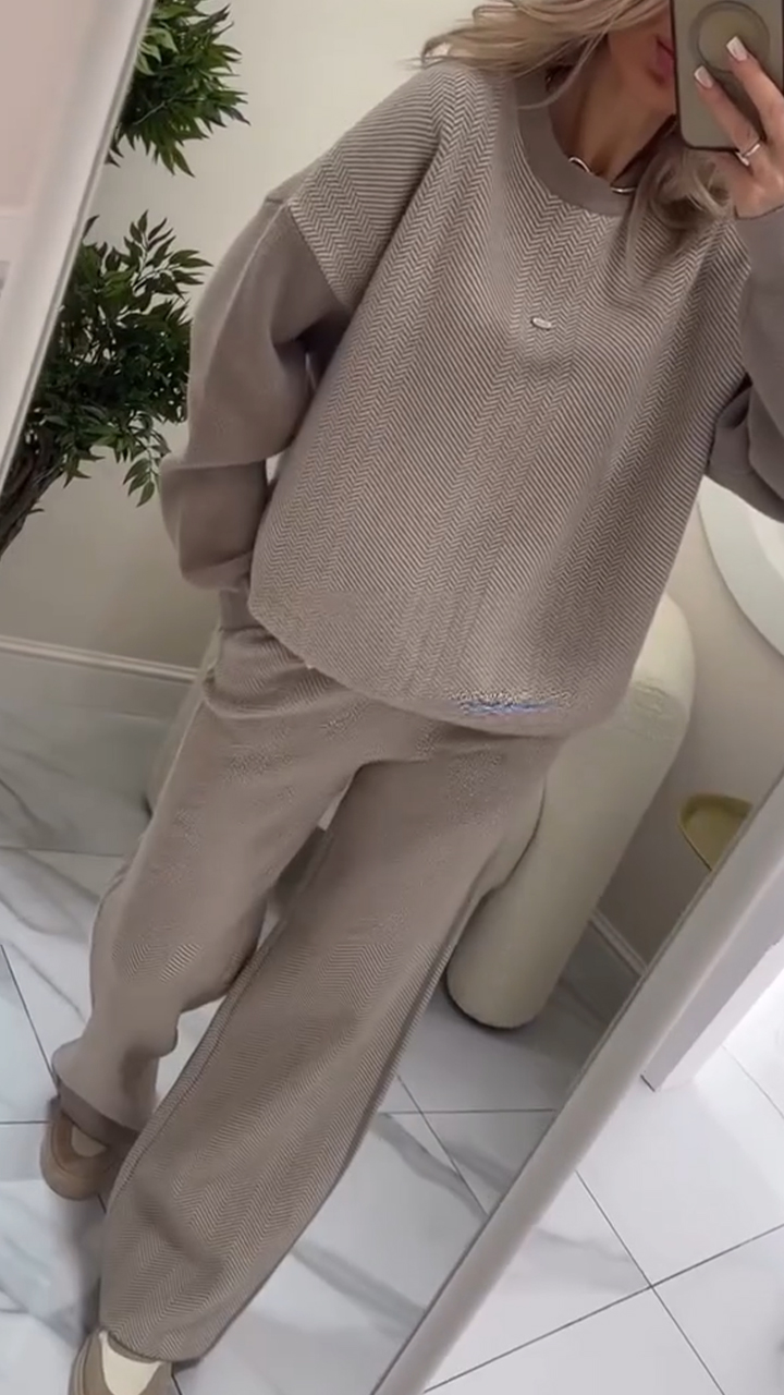 Womens Round Neck Splicing Casual Plush Suit