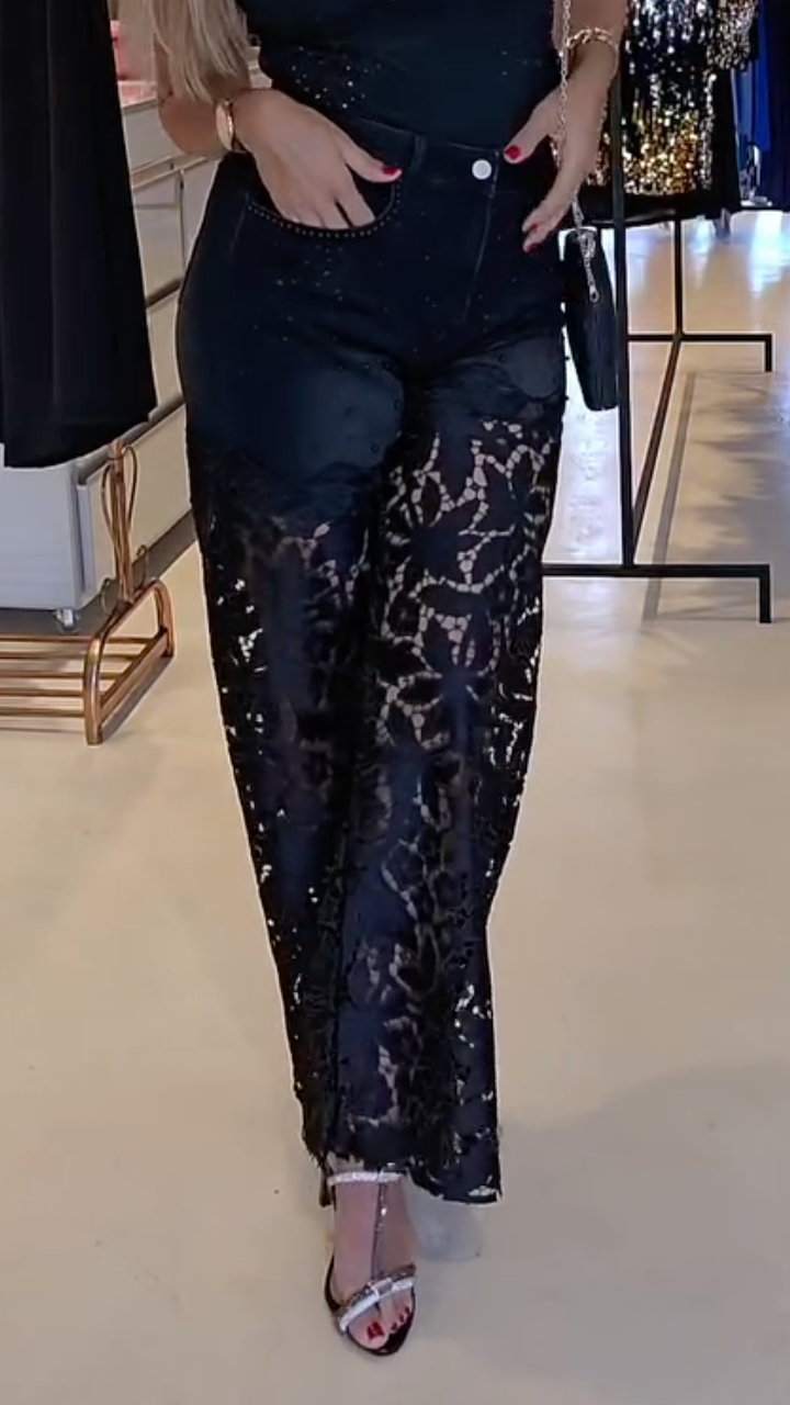 Women's Rhinestone Lace Patchwork Fashion Jeans